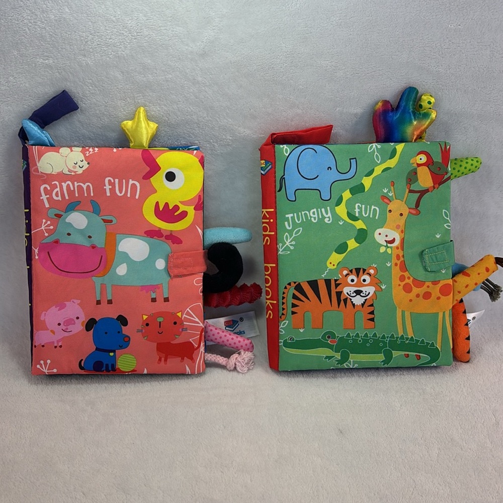 Baby Soft Cloth Sensory Books Animal Tails Farm Jungle Set